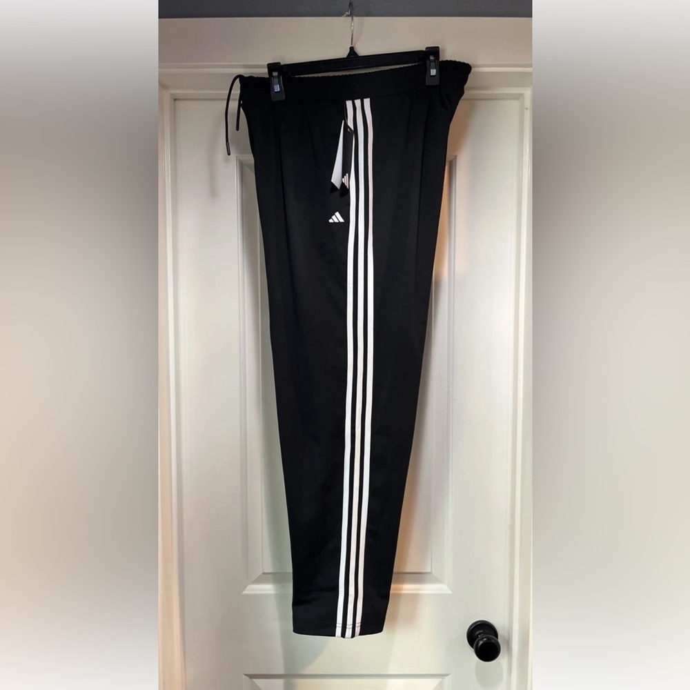 Mens Large Adidas Golf Track Pant Woven Black Sweatpants 3 Stripe New ADVR0957